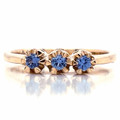 Montana Yogo Sapphire 3 Stone Ring 14K Yellow Gold 