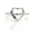 Montana Yogo Sapphire 3 Stone Heart Sterling Silver Ring