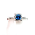 Montana Yogo Sapphire Princess Cut Square .87ct Halo Ring 14K White Gold 