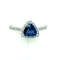 Montana Yogo Sapphire Trillion 1.39ct Halo Ring 14K White Gold