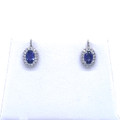 Montana Purple Yogo Sapphire Oval & Diamond Halo Stud Earrings 18K White Gold