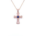 Montana Yogo Sapphire & Diamond Cross 18K Rose or White Gold Pendant Necklace