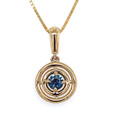 Montana Yogo Sapphire Round in Double Circle Pendant Necklace 14K Gold