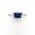 Montana Yogo Sapphire Trapazoid Shape 1.39ct Halo Ring 14K White Gold