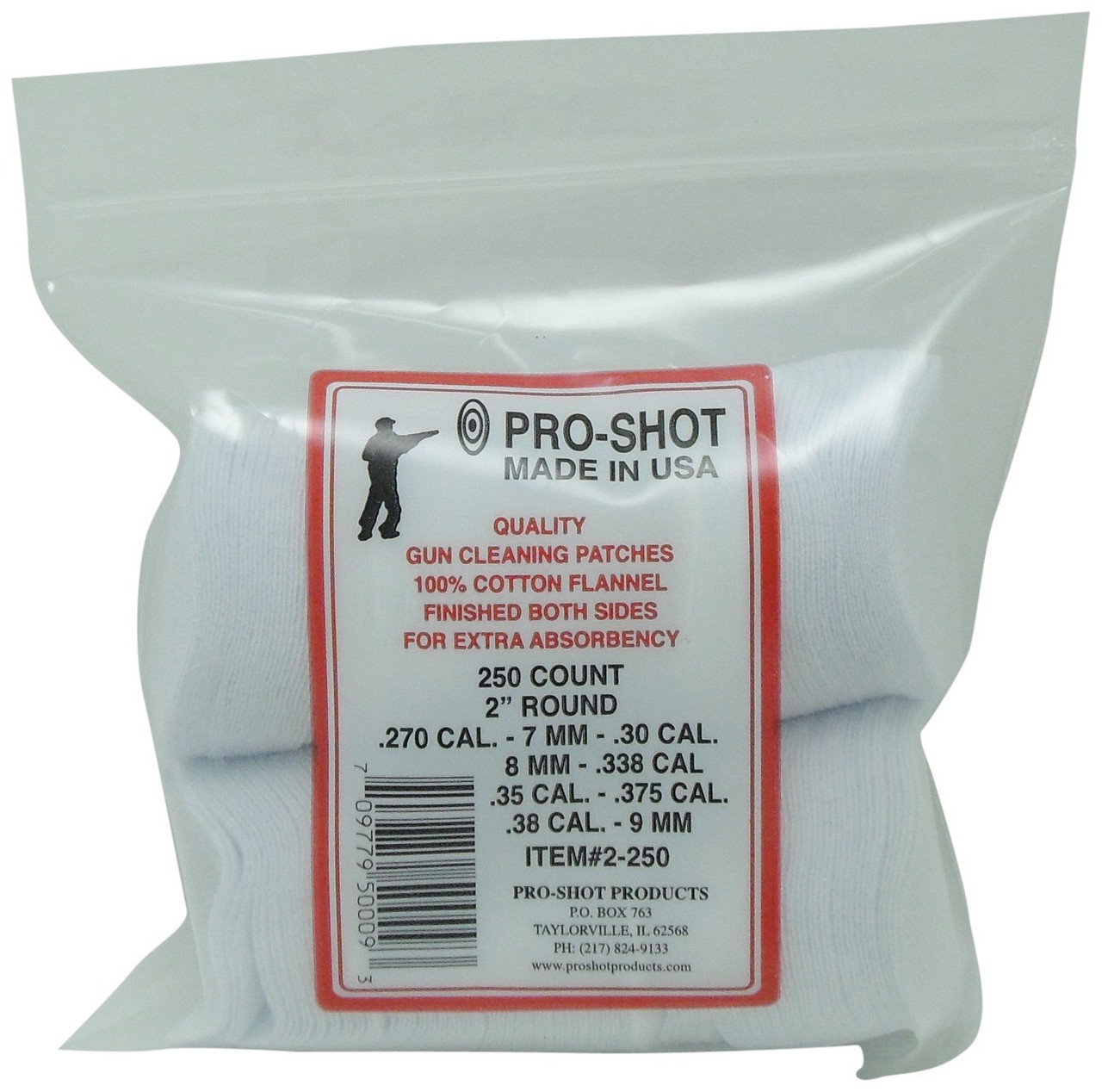 Pro-Shot Products 250 Count 2" Round Cleaning Patches 100% Cotton Flannel