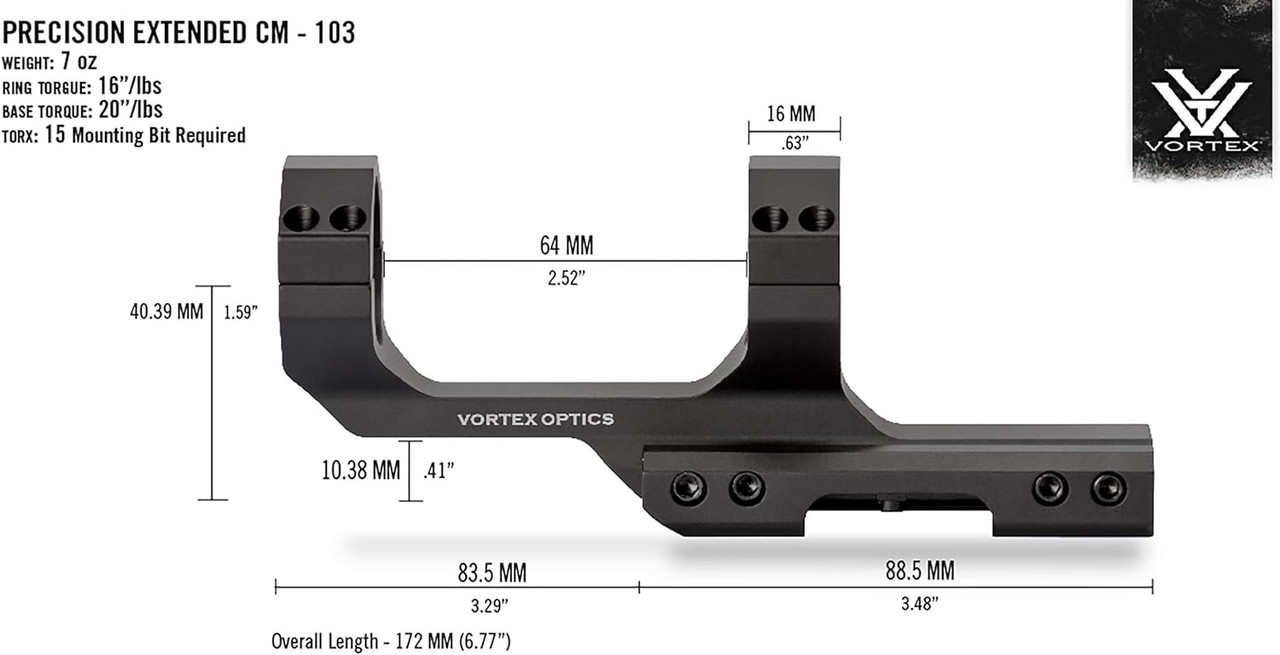 Vortex Optics Sport Series Cantilever Mount 1" Rings 3" Offset Black