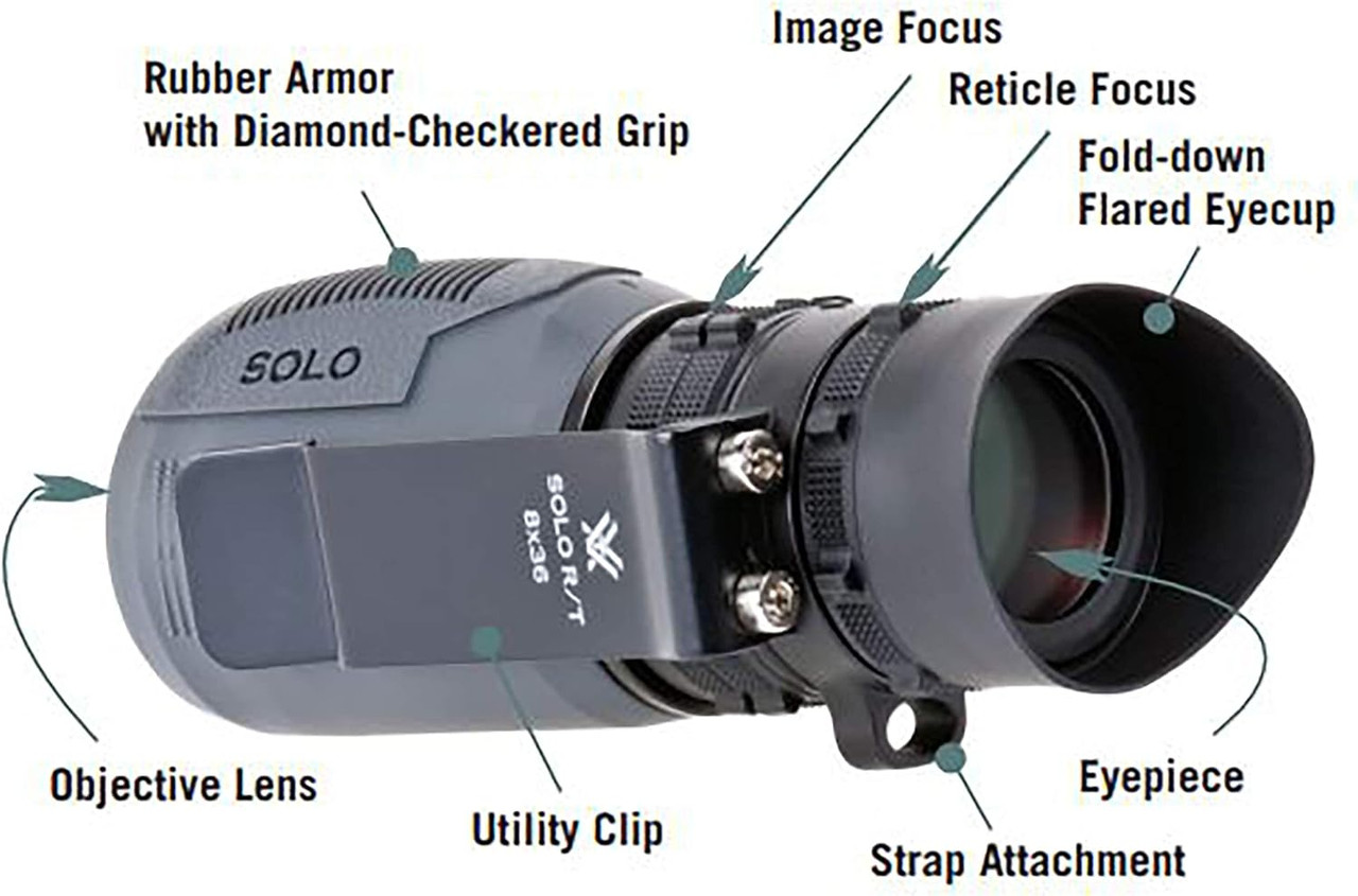 Vortex Optics Solo R/T 8x36 Magnification Monocular, Black - SOL-3608-RT