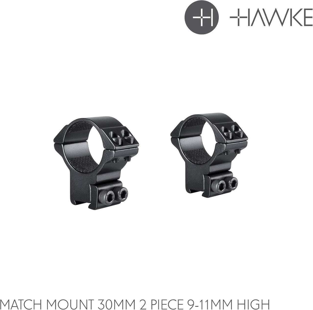 Hawke Optics Match Scope Ring Mounts, 30mm, High, Black, Double Screw