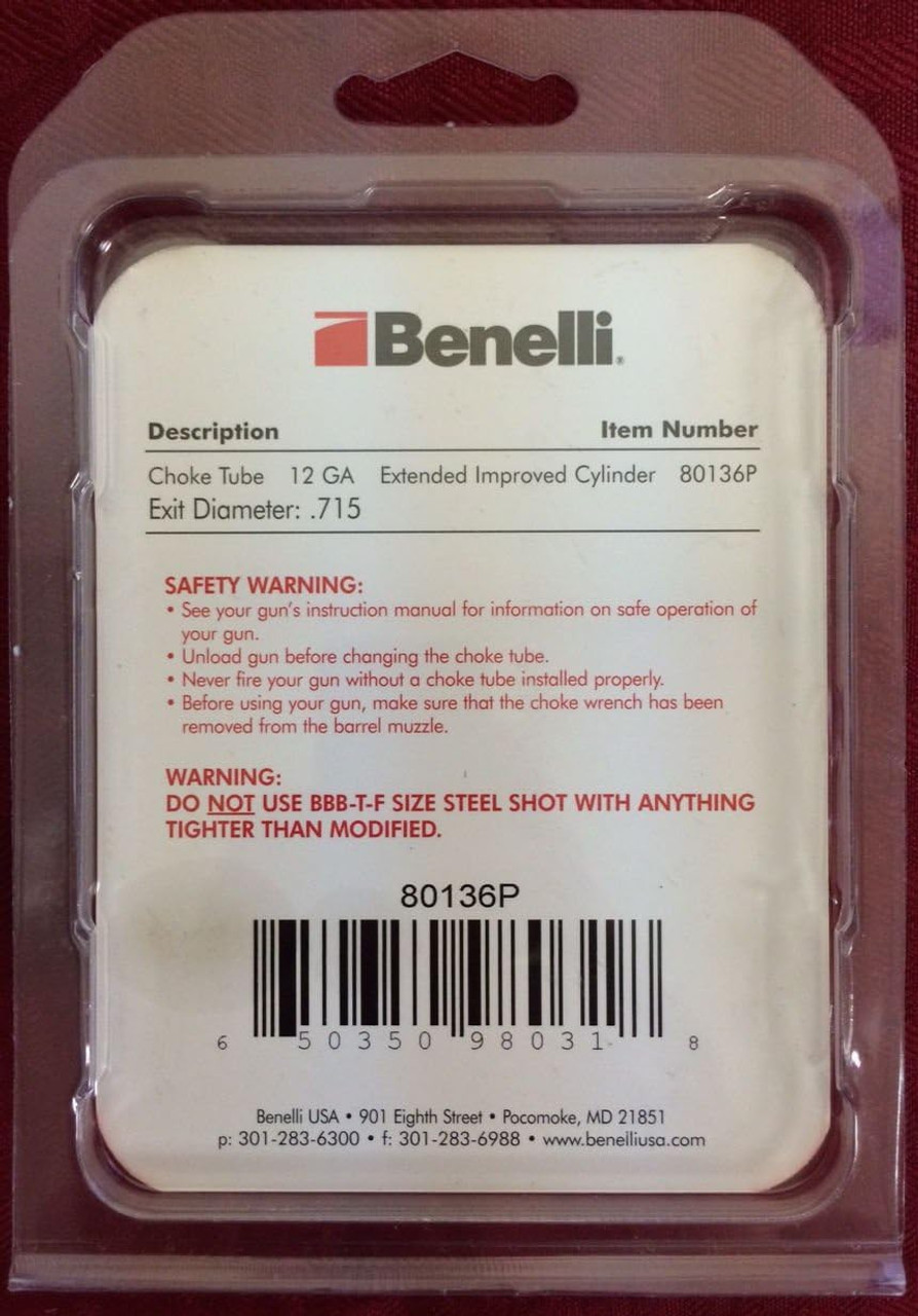Benelli 12 Gauge Extended Improved Cylinder Choke Tube Diam. 715 80136P