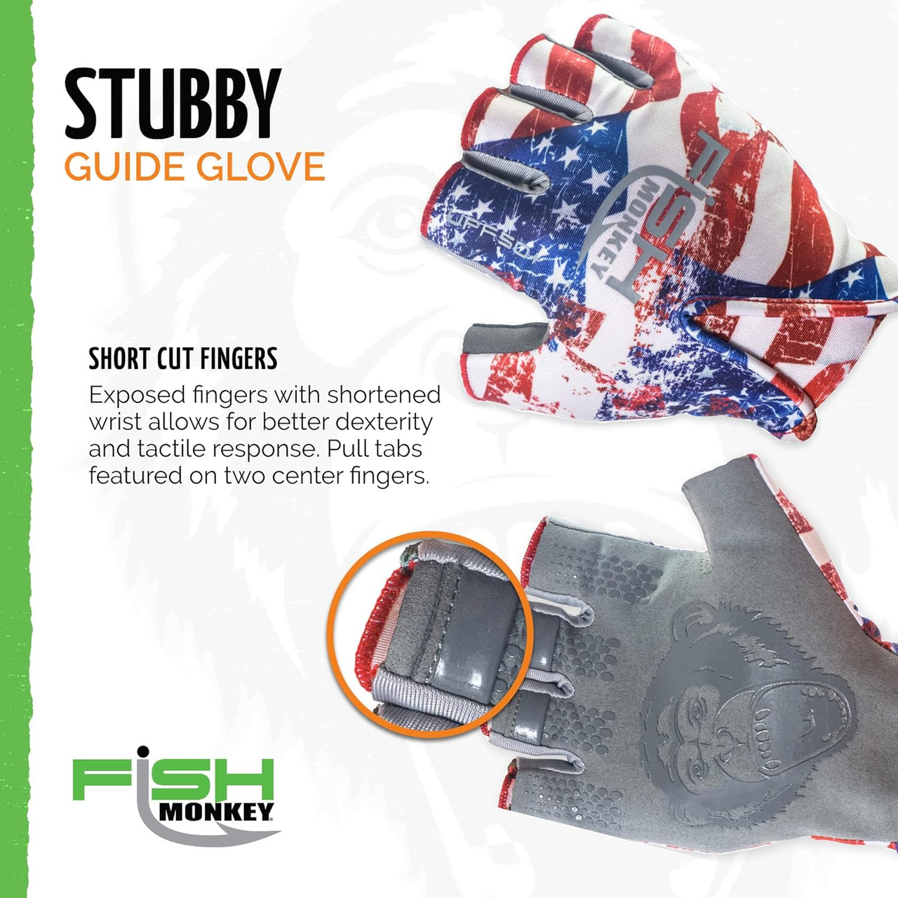 Fish Monkey Gloves Stubby Guide Glove, Americana, Medium - FM18-AMER-M