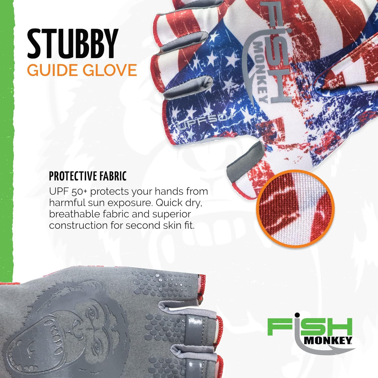 Fish Monkey Gloves Stubby Guide Glove, Americana, Medium - FM18-AMER-M
