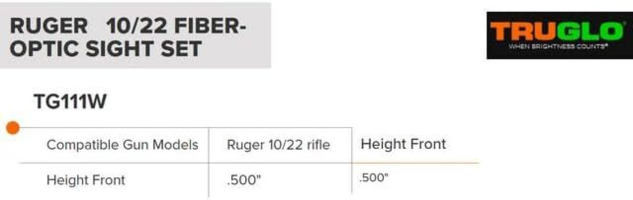 TruGlo Fiber Optic Front Red Rear Green Sight Set Compatible W/ Ruger 10/22