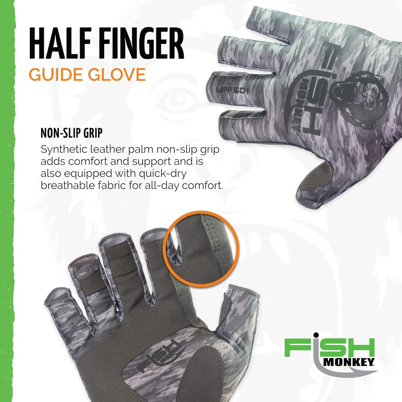 Fish Monkey Gloves Half Finger Guide Glove Grey Water 2X