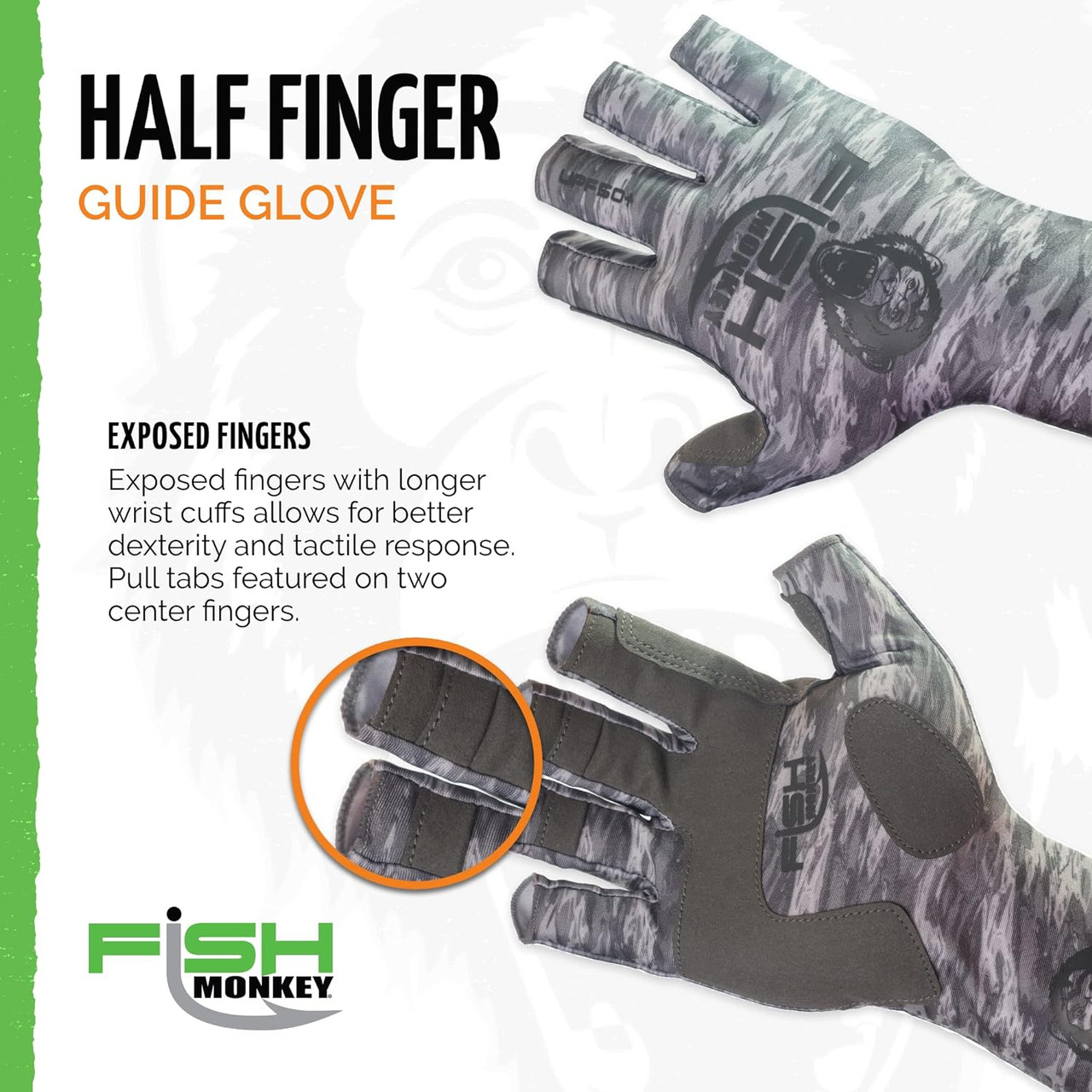 Fish Monkey Gloves Half Finger Guide Glove Grey Water 2X