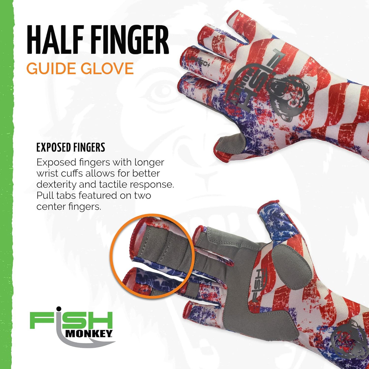 Fish Monkey Gloves Half Finger Guide Glove, Americana, MD - FM11-AMER-M
