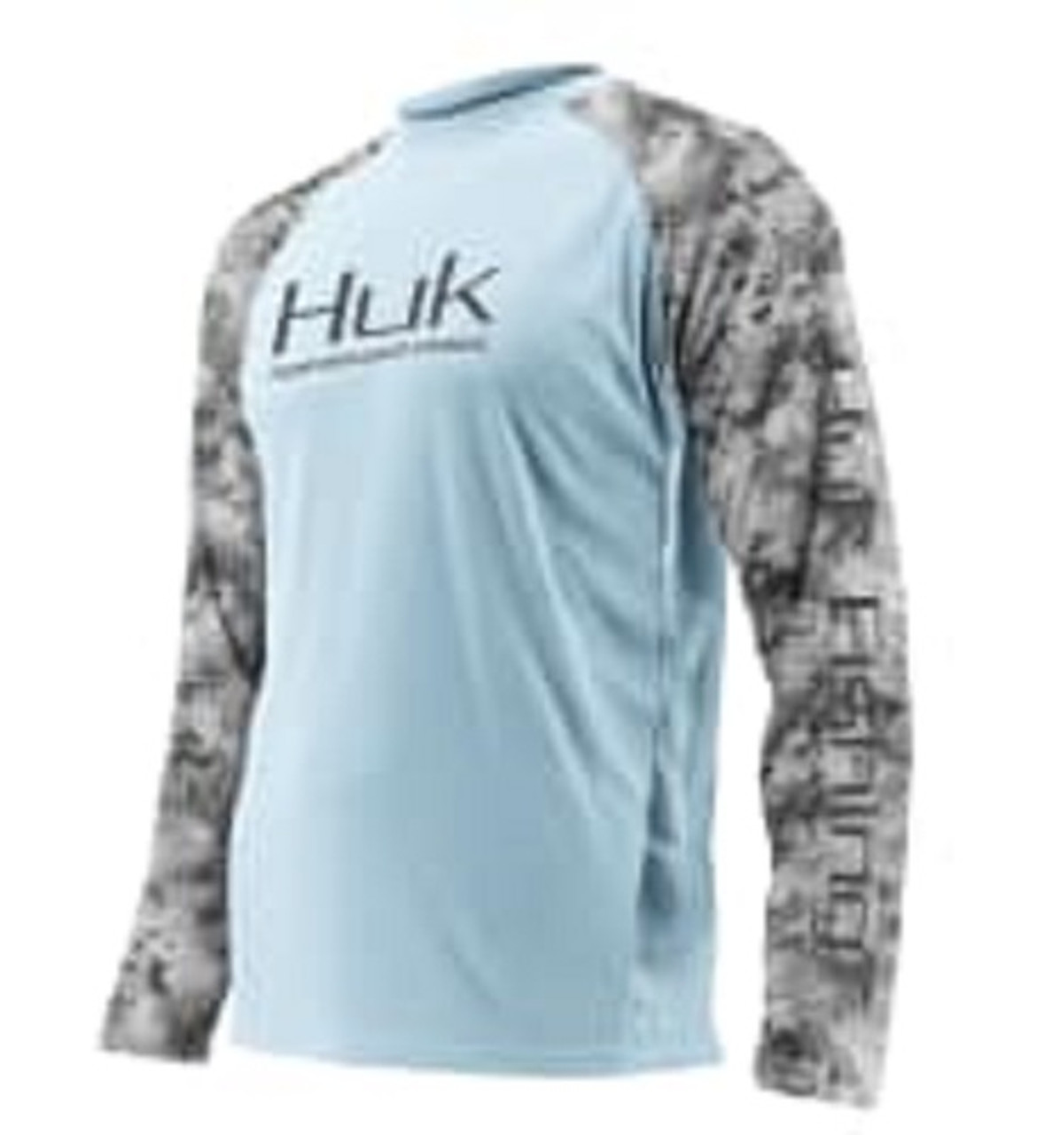 Huk Double Header Vented LS T Shirt, Ice Blue, Medium - H1200136-450-M