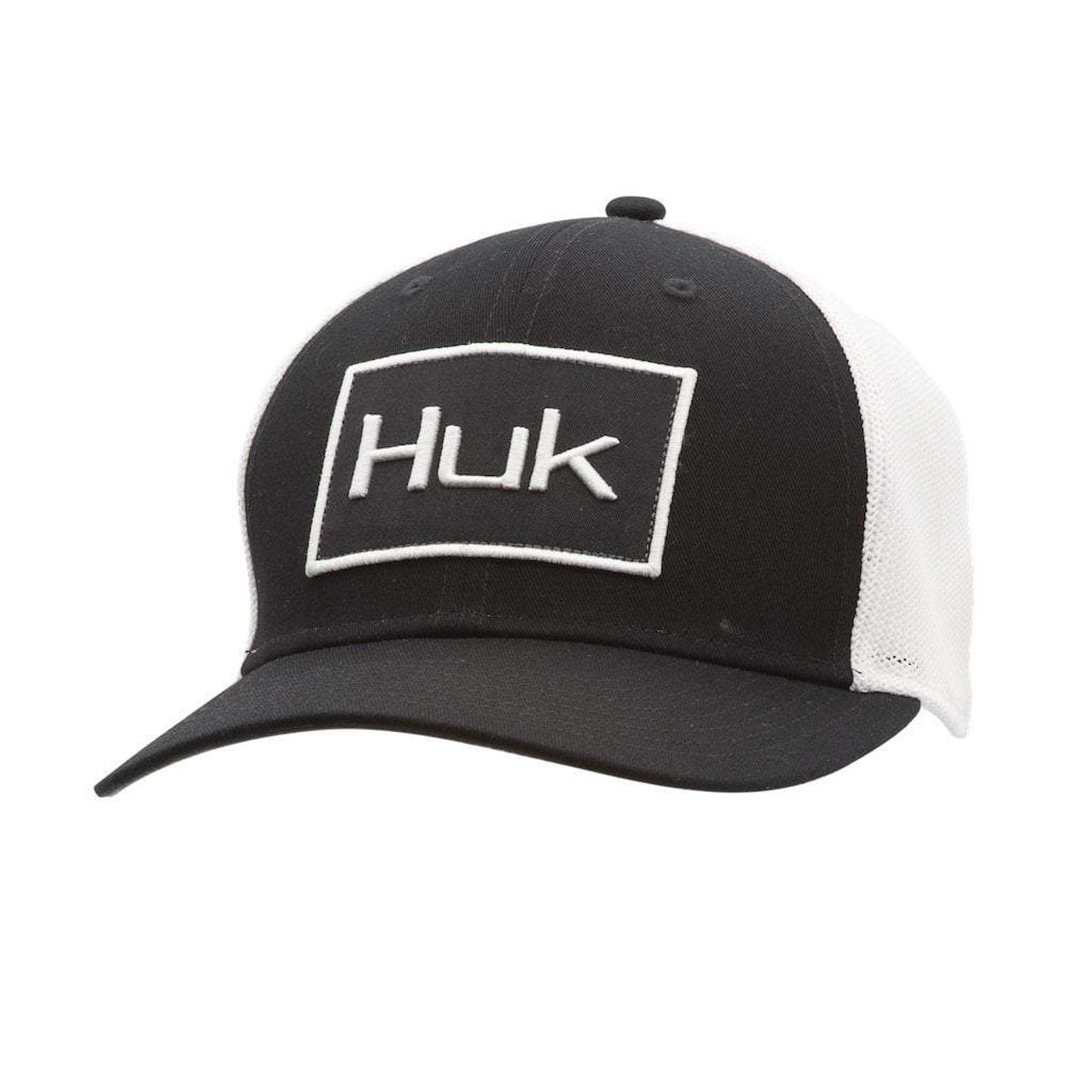 Huk Fishing Angler Trucker Stretch Fit Hat, Black/White, M/L