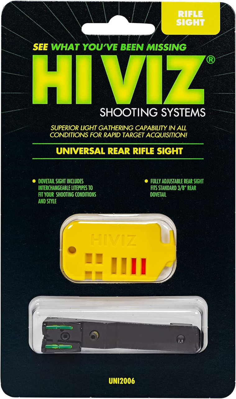 HiViz UNI2006 Fiber Optic Universal Rear Rifle Sight 3/8" Dovetail