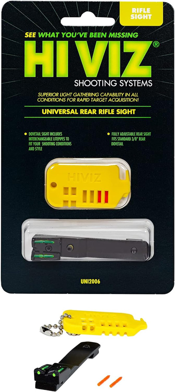 HiViz UNI2006 Fiber Optic Universal Rear Rifle Sight 3/8" Dovetail