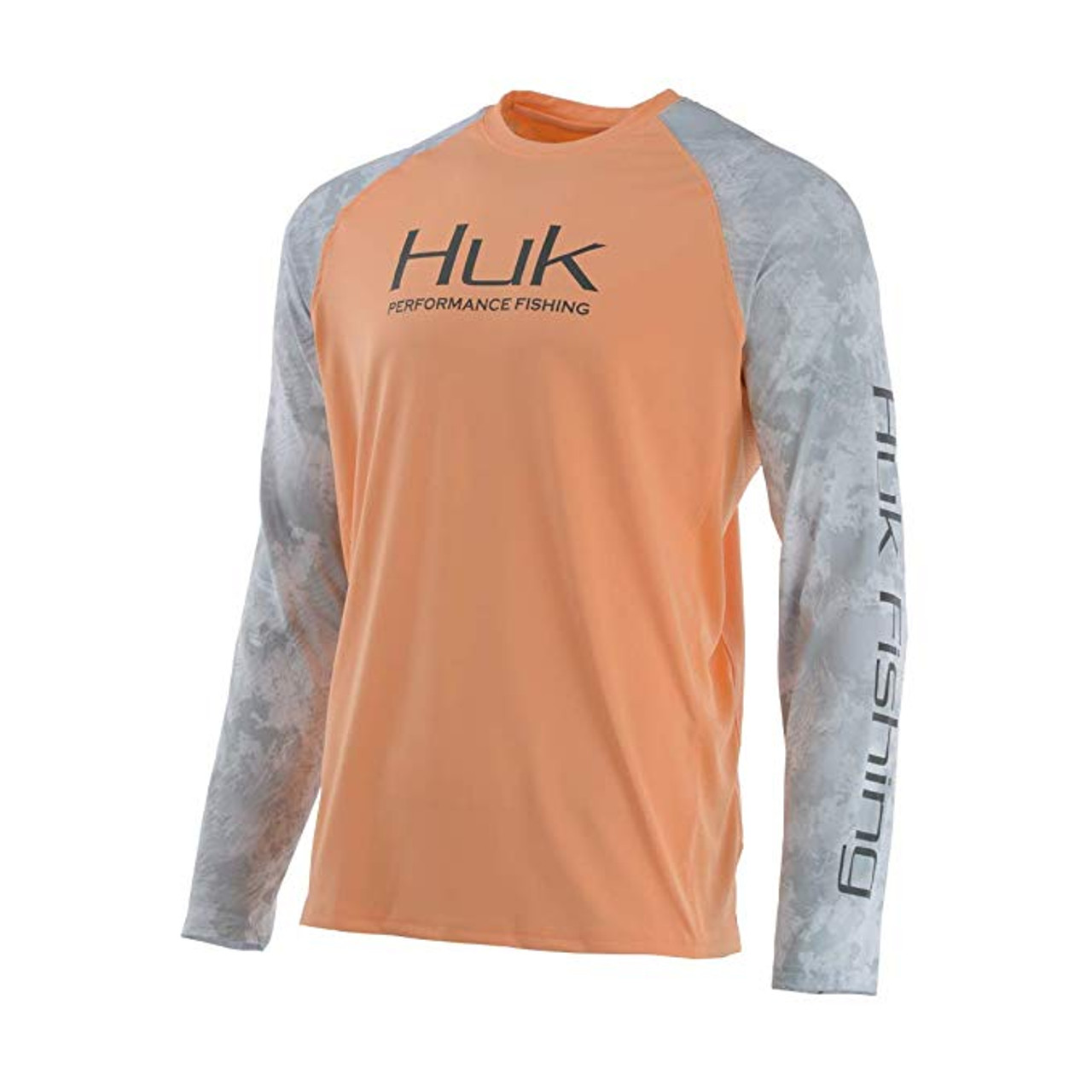 Huk Double Header Vented LS T Shirt, Peach, XL - H1200136-850-XL