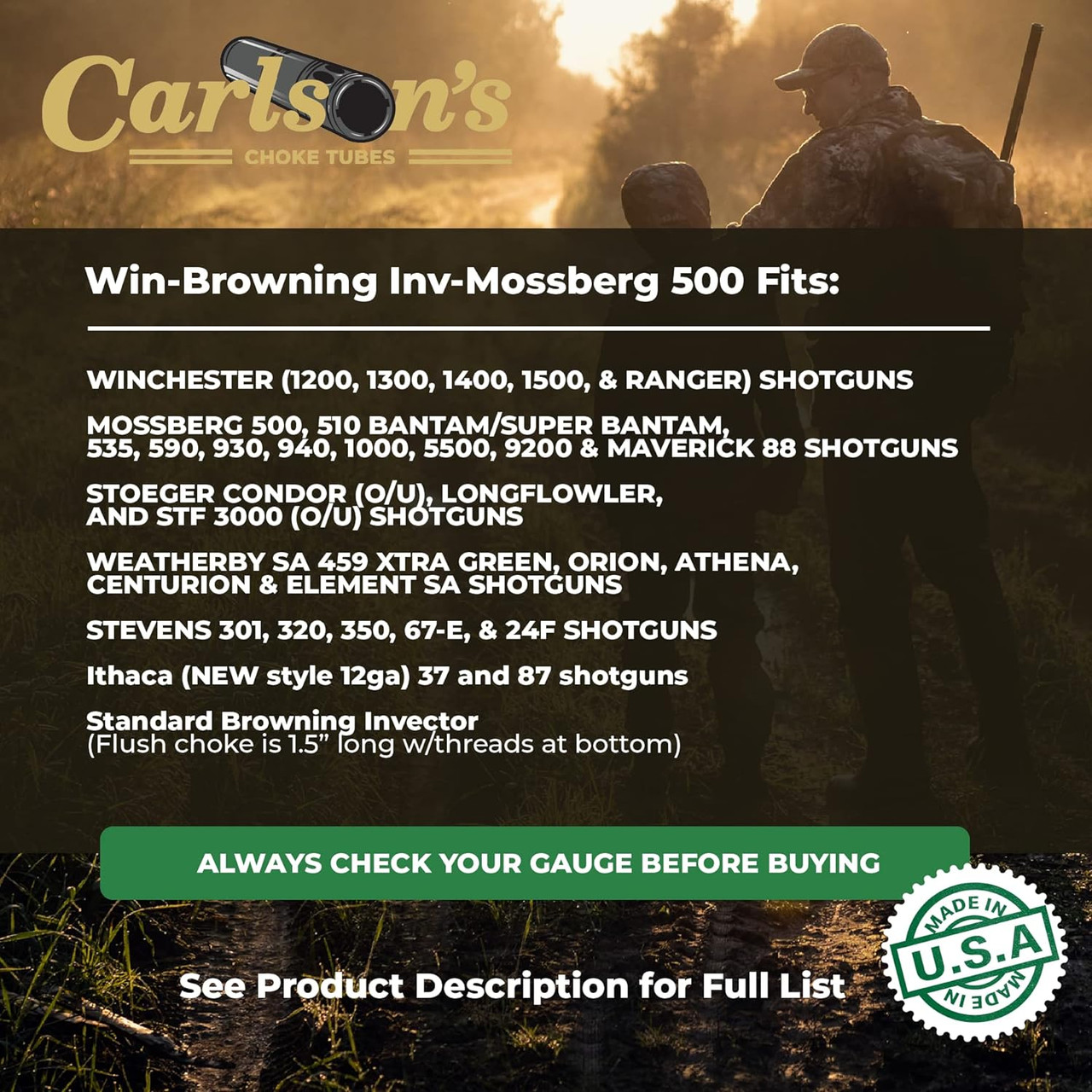 Carlson's Browning Invector Mossberg Sporting Clays IC Choke Tube, 12 Ga Carlson's Browning Invector Mossberg Sporting Clays IC Choke Tube, 12 Ga