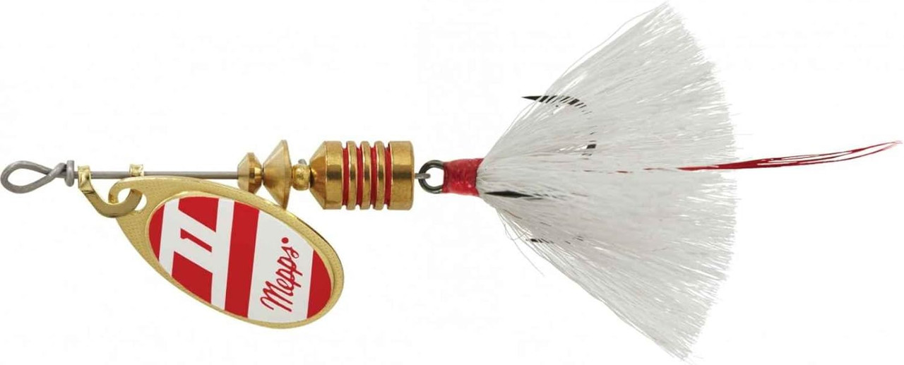 Mepps Aglia Dressed Treble Hook Spinner, White/Red - B1ST G/RW-W
