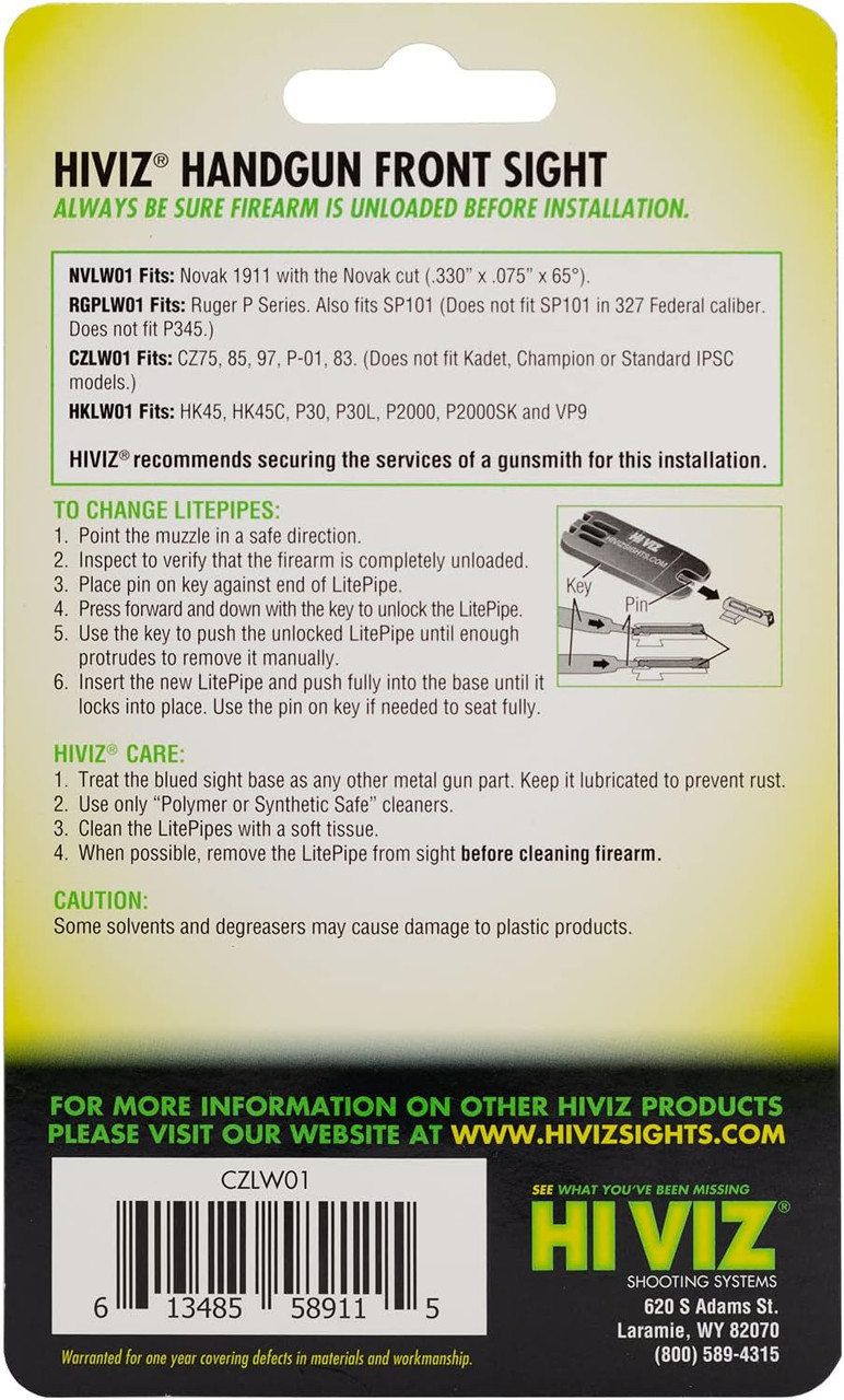 HiViz  CZ Front Interchangeable Litewave Handgun Sight CZLW01 HiViz  CZ Front Interchangeable Litewave Handgun Sight CZLW01