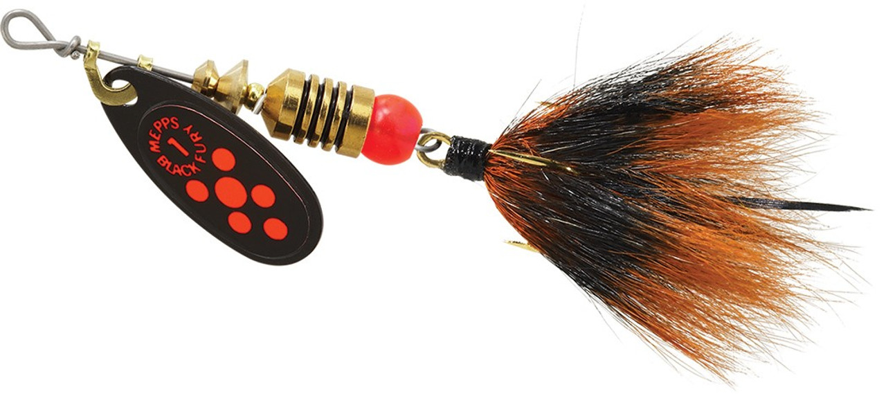 Mepps Black Fury Dressed Treble Spinner Red Dot Orange 1/8 Oz
