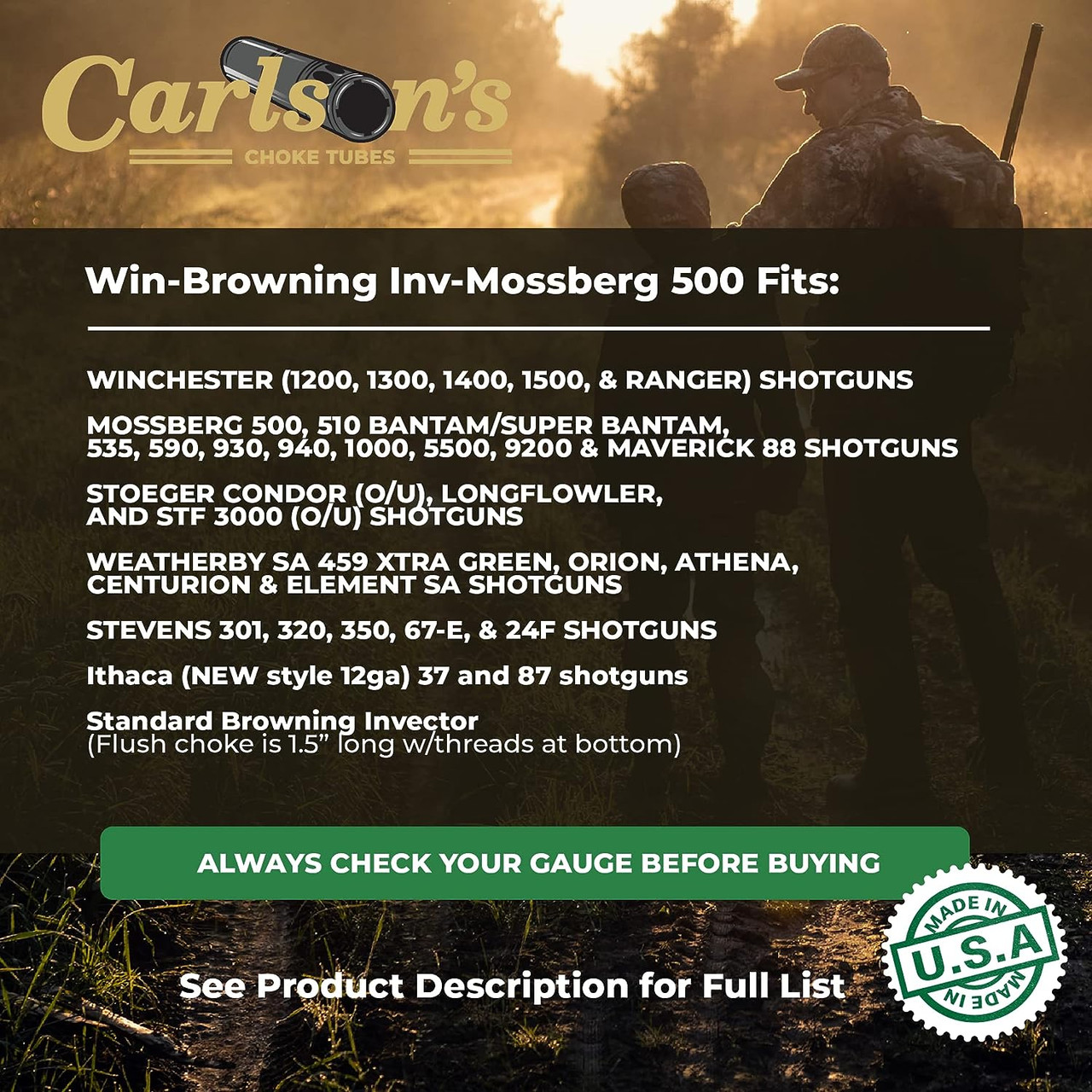 Carlson Sporting Clays 12 Ga Choke Tube Win Browning Mossberg Cylinder