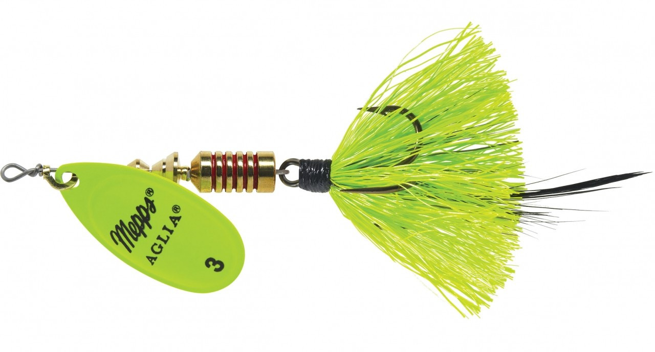 Mepps Aglia Dressed Treble Spinner Hot Chartreuse/Chartreuse Size 3, 1/4 Oz