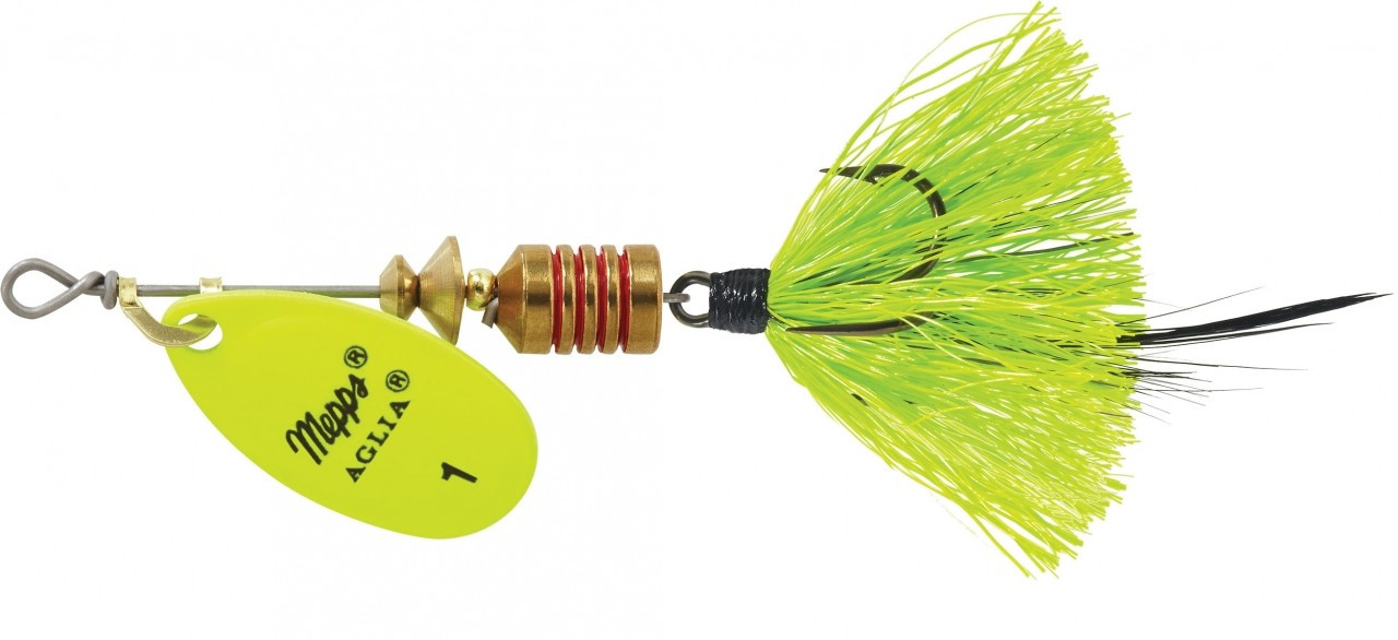 Mepps Aglia Dressed Treble Spinner Size 1 Hot Chartreuse/Chart 1/8