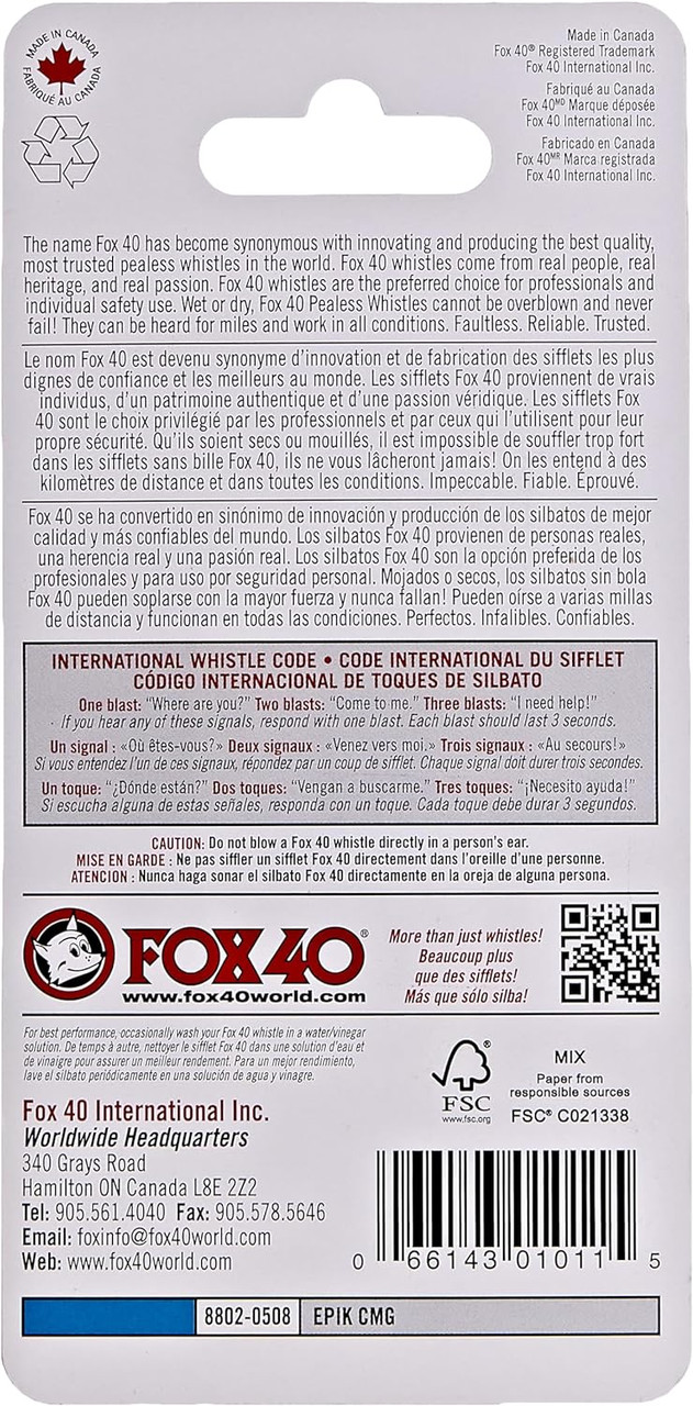 Fox 40 Epik CMG Pealess Safety Whistle 115 dB Blue 8802-0508