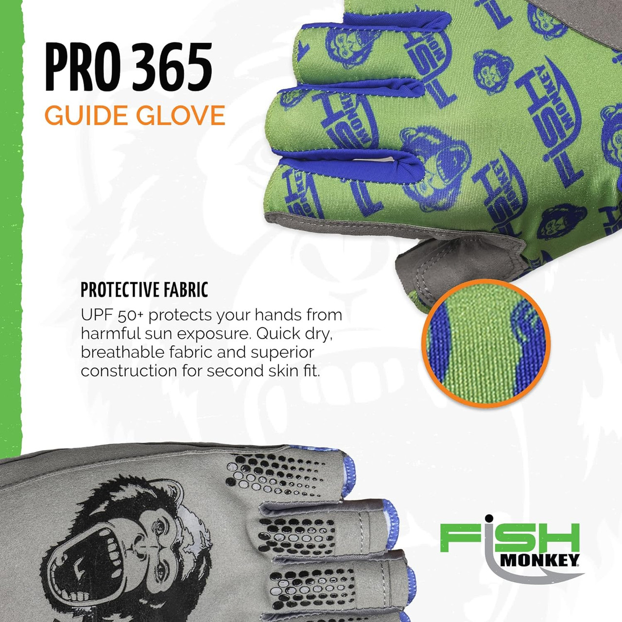 Fish Monkey Pro 365 Fingerless Fishing Guide Glove Neon Green XL