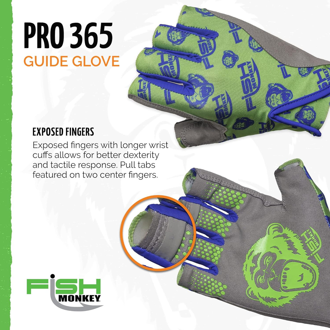 Fish Monkey Pro 365 Fingerless Fishing Guide Glove Neon Green Large