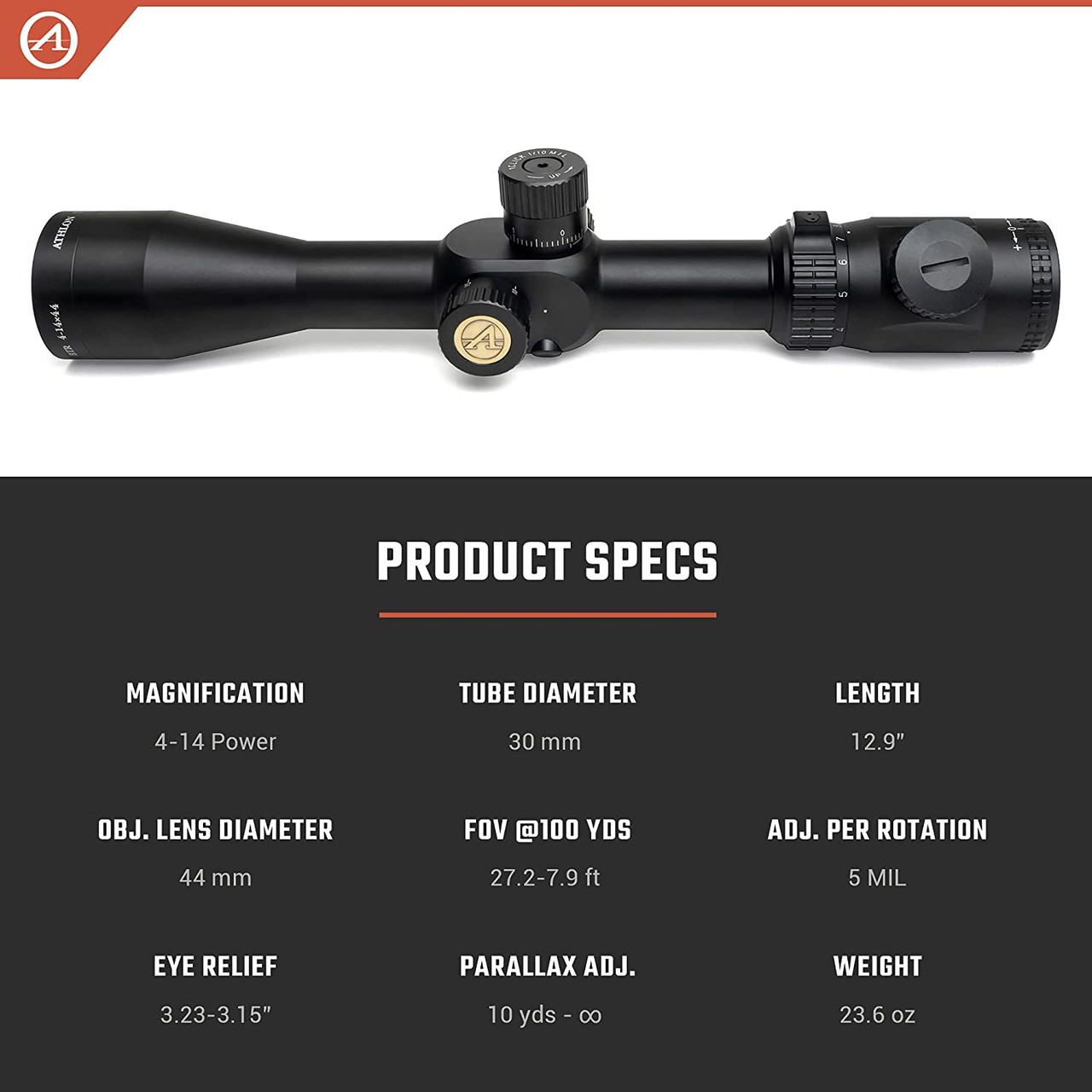 Athlon Optics Talos BTR 4-14x44 Riflescope APLR2 FFP IR MIL Reticle