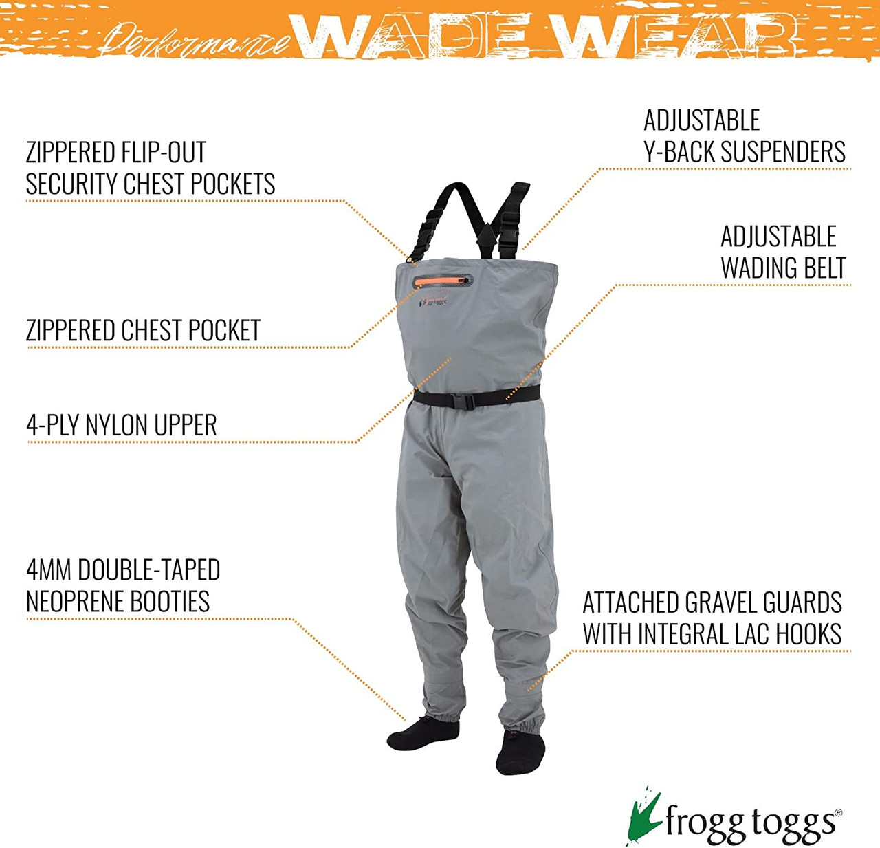 Frogg Toggs Canyon II Breathable Stockingfoot Chest Wader Gray XL