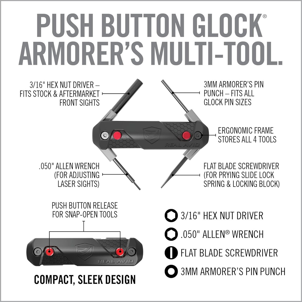 Real Avid 4-in-1 Tool For Glock Push Button Armorer Multi-Tool - AVGLOCK41 Real Avid 4-in-1 Tool For Glock Push Button Armorer Multi-Tool - AVGLOCK41