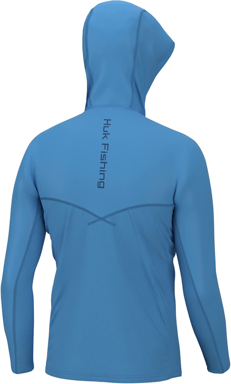 HUK Men Icon X Hoodie Fishing Shirt Sun Protection - Azure Blue - X-Large