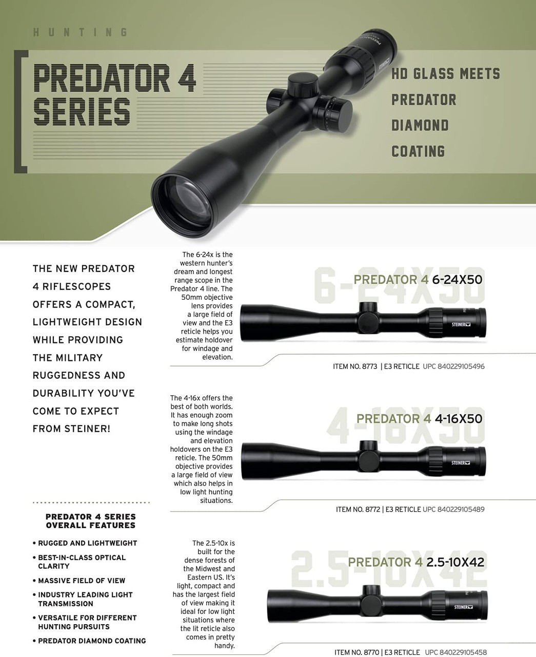 Steiner Predator 4 Hunting Rifle Scope 6-24x50 Illuminated E3 Reticle