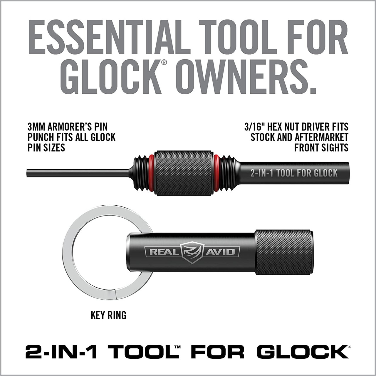 Real Avid 2-in-1 Tool for Glock Handgun Compatible 19/17/43/26/22/48 & More Real Avid 2-in-1 Tool for Glock Handgun Compatible 19/17/43/26/22/48 & More