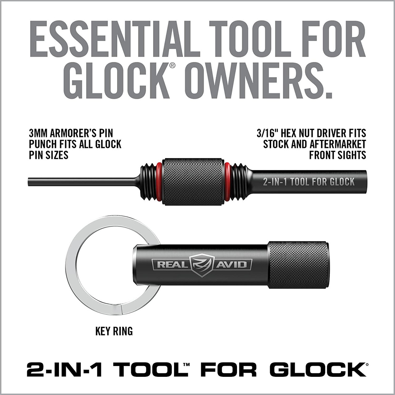 Real Avid 2-in-1 Tool for Glock Handgun Compatible 19/17/43/26/22/48 & More