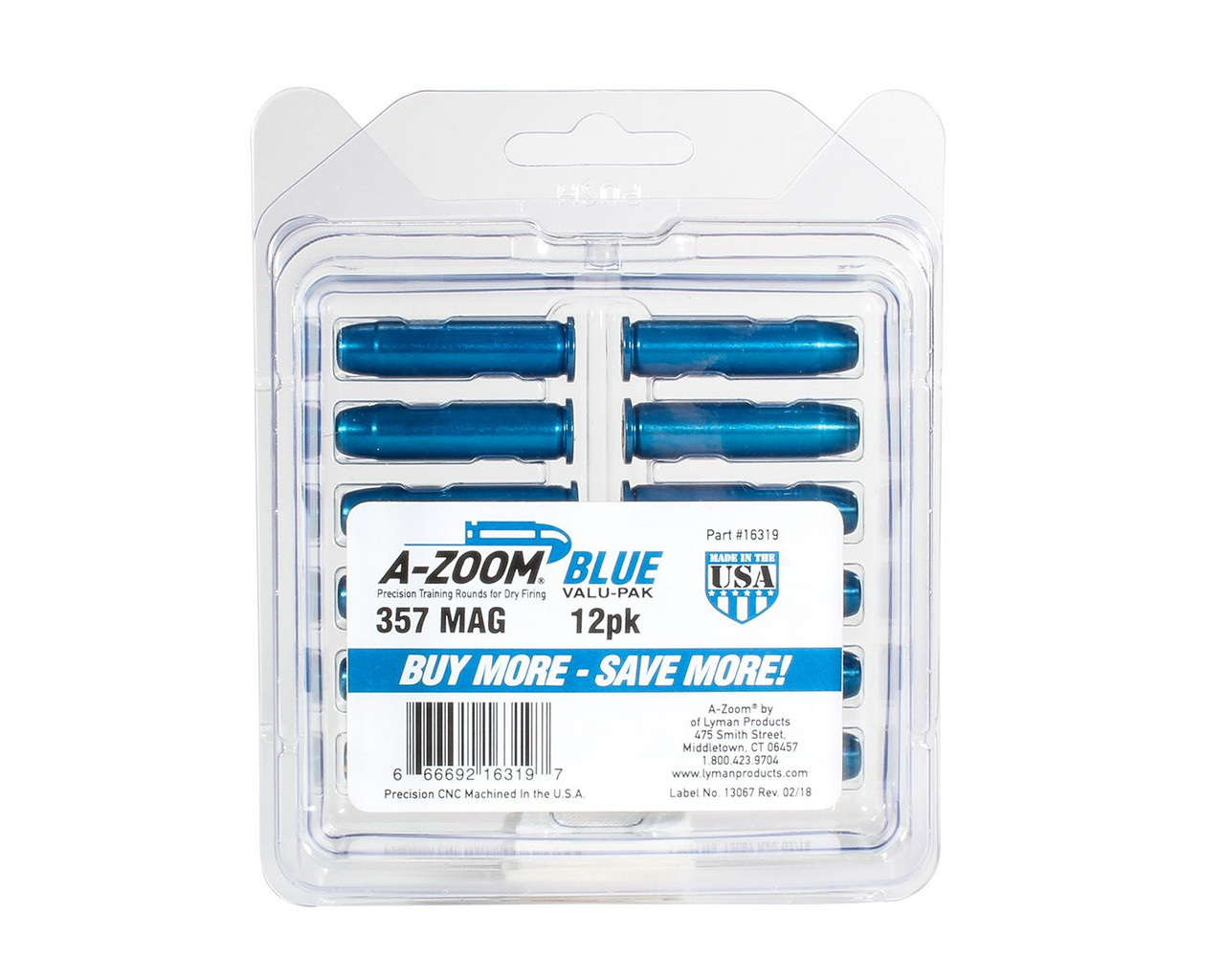 A-ZOOM Precision Metal Safety Snap Cap Blue Value 12 Pack 357 Mag - 16319