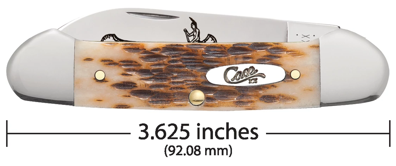 Case XX Canoe Peach Seed Clip, Pen Blade Jigged Amber Bone Handle - 00263