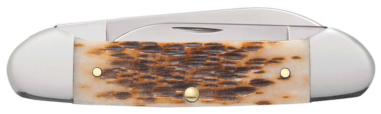 Case XX Canoe Peach Seed Clip, Pen Blade Jigged Amber Bone Handle - 00263
