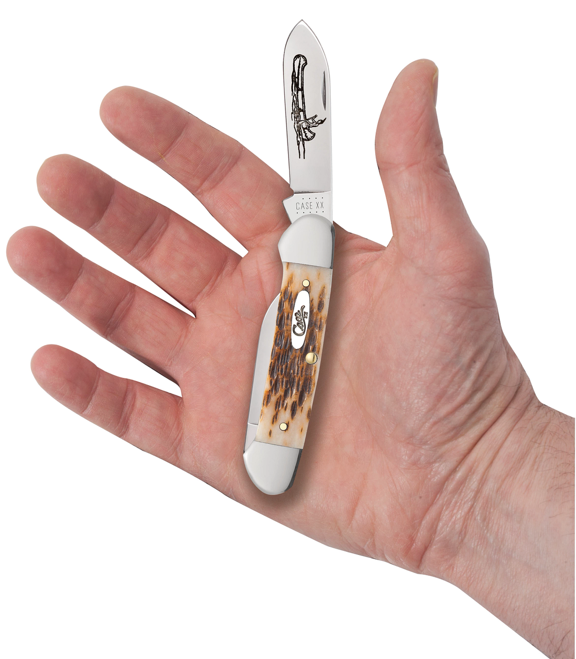 Case XX Canoe Peach Seed Clip, Pen Blade Jigged Amber Bone Handle - 00263