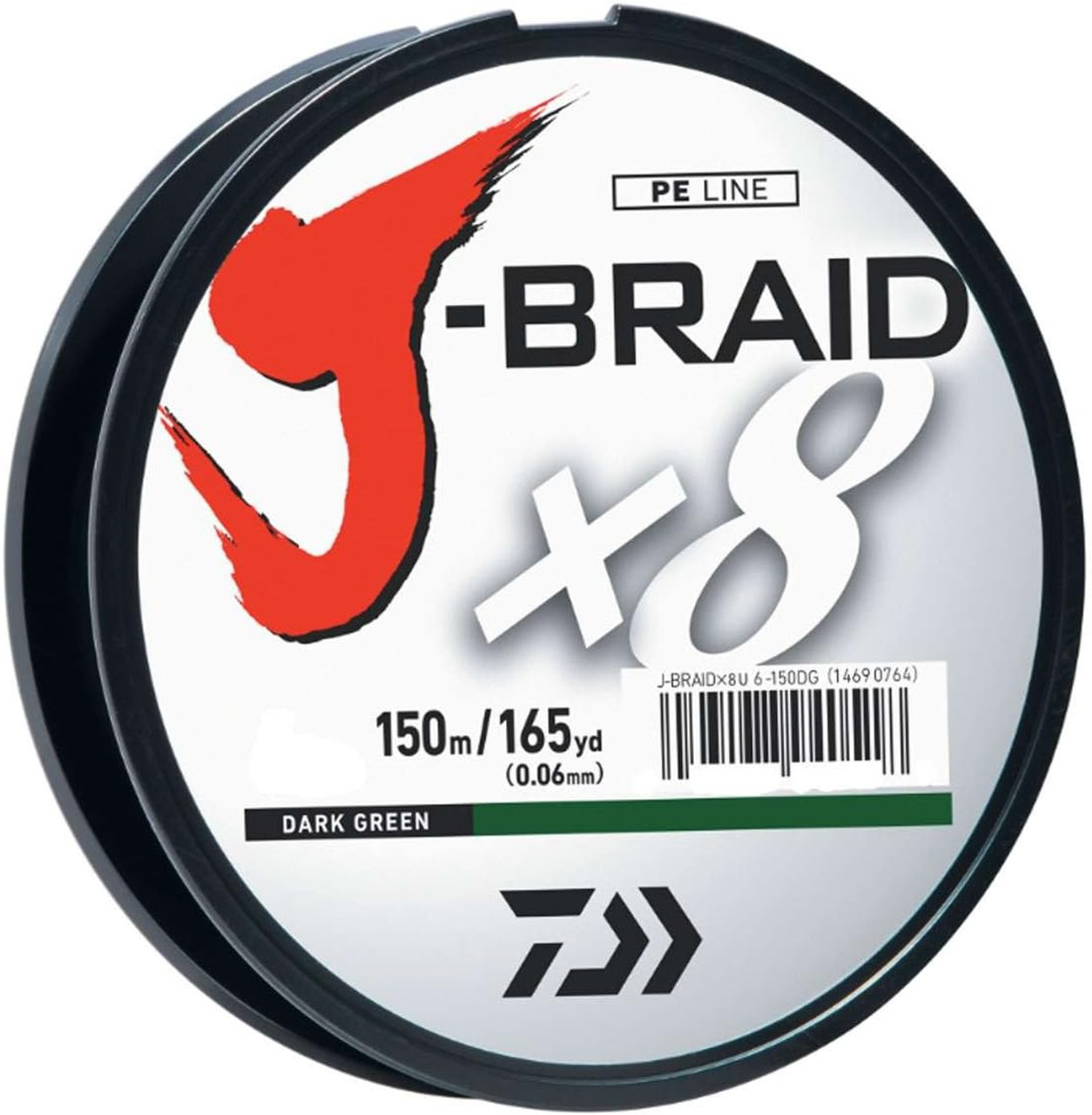 Daiwa J-Braid x8 Braided Line 150M/165yds 10 lbs Dark Green - JB8U10-150DG