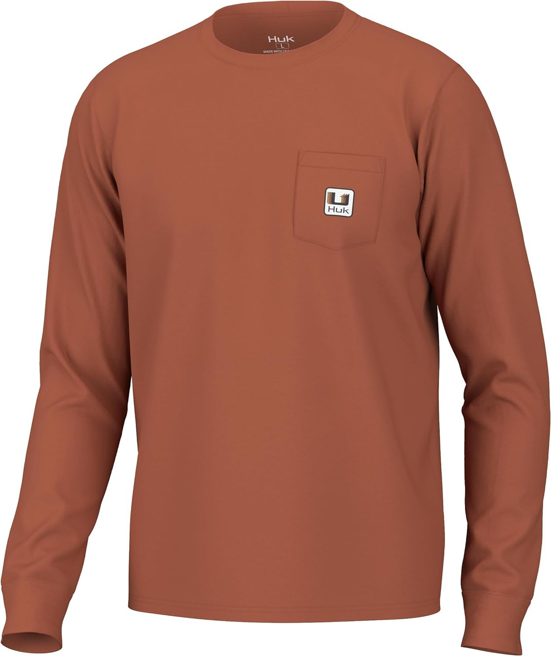 HUK Men's Standard Long Sleeve U Patch Pocket Tee - Baked Clay - Large