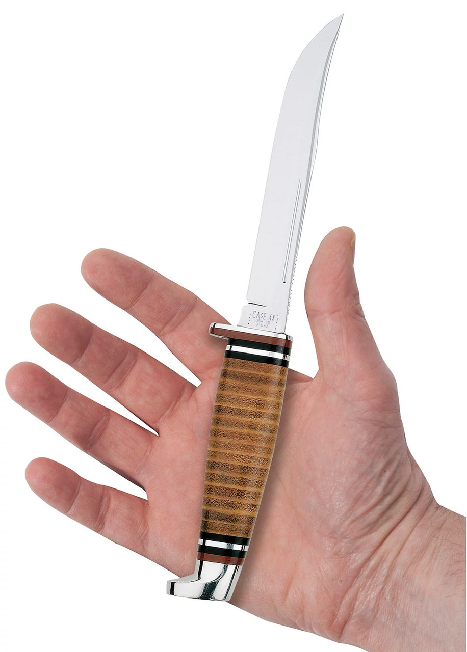 Case XX Utility Hunter Knife 5" Clip Blade Leather Knob Cap Handle & Sheath