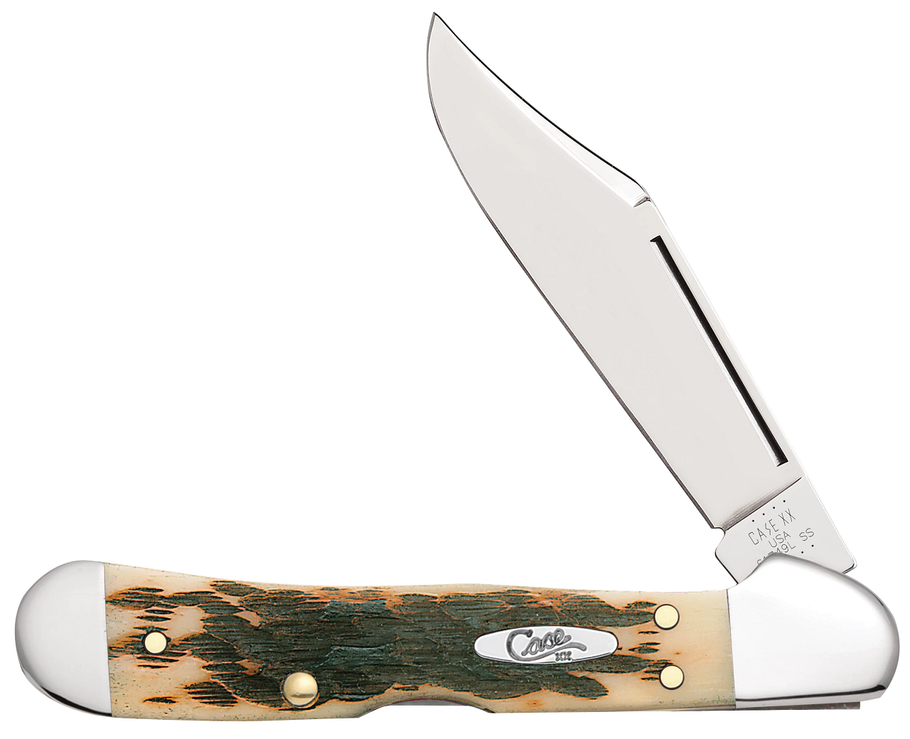 Case XX Mini CopperLock Clip Blade Amber Bone Peach Seed Jig handle - 00133