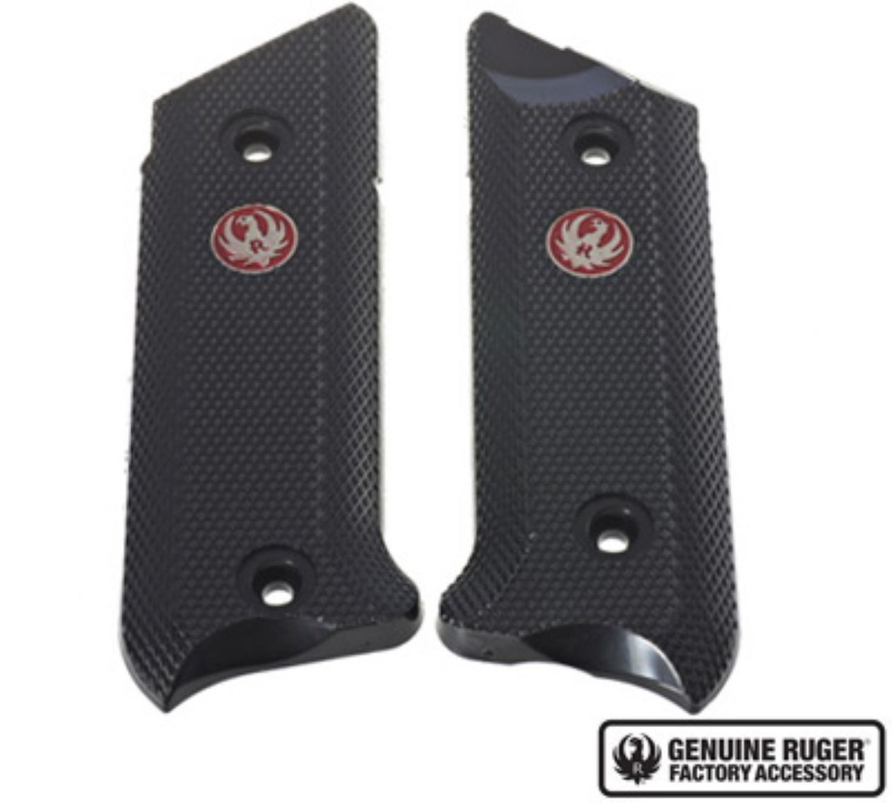 Ruger Mark IV Checkered Black Plastic Grips With Red Medallion - 90608R